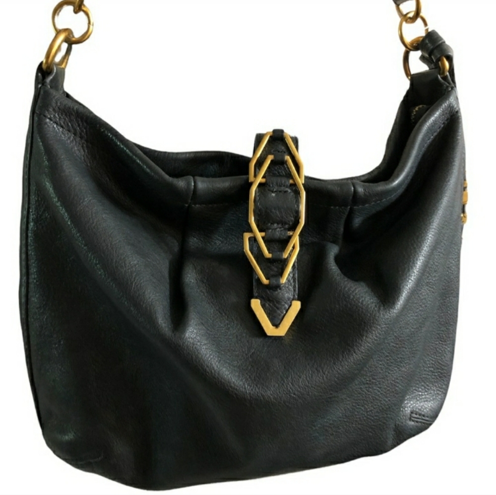 VINCE CAMUTO Luk Pleated Leather Shoulder Bag Black. EUC!